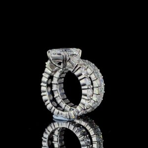 Iced Out Emerald Ring And Band Combo Made In 18 / 14 / 10 KT Gold Studded With Certified Lab Diamonds For Birthday And Anniversary Gift