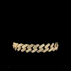 Iced Out Cuban Unisex Bracelet Made In 14 / 10 KT Gold Embellished With Shinny Moissanite Diamonds For The Birthday And Anniversary Gift