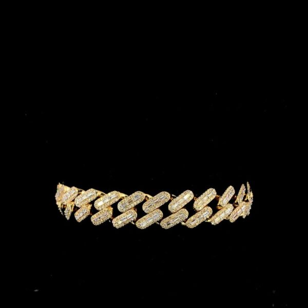 Iced Out Cuban Unisex Bracelet Made In 14 / 10 KT Gold Embellished With Shinny Moissanite Diamonds For The Birthday And Anniversary Gift
