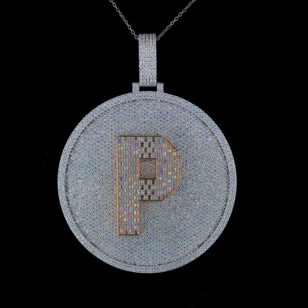 Iced Out Any Single Letter In Center Pendant Made In 925 Sterling Silver Embellished With Shinny Moissanite Diamonds For The Birthday Gift