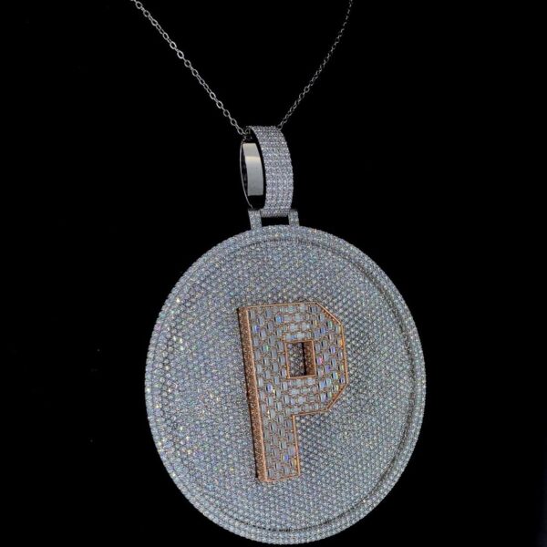 Iced Out Any Single Letter In Center Pendant Made In 925 Sterling Silver Embellished With Shinny Moissanite Diamonds For The Birthday Gift