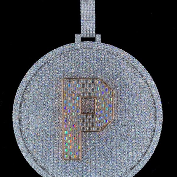Iced Out Any Single Letter In Center Pendant Made In 925 Sterling Silver Embellished With Shinny Moissanite Diamonds For The Birthday Gift