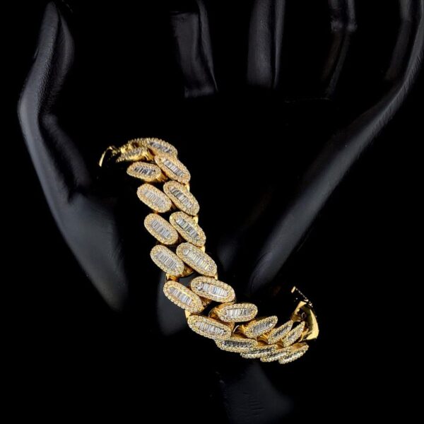 Iced Out Baguette Bracelet Made In 10 KT Gold Embellished With Shinny Moissanite Diamonds For Anniversary And Birthday Gift For Her