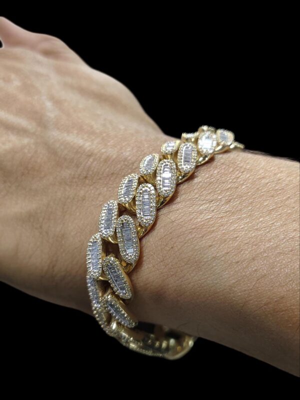 Iced Out Baguette Bracelet Made In 10 KT Gold Embellished With Shinny Moissanite Diamonds For Anniversary And Birthday Gift For Her
