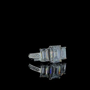 Three Stone Diamond Ring Made In 18 / 14 / 10 KT Gold Embellished With Certified Lab Diamonds For Anniversary And Wedding Gift For Her