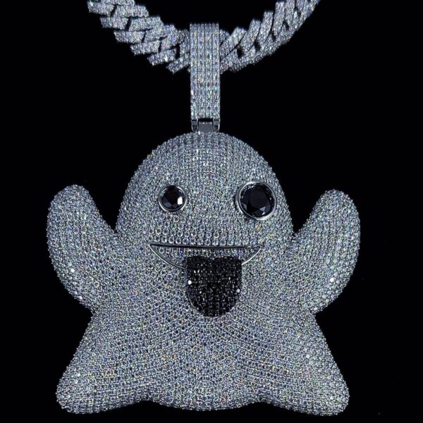 Iced Out Ghost Pendant Made In 925Sterling Silver Studded With Shinny Moissanite Diamond For The Birthday And Stag Party Gift Unisex Pendant