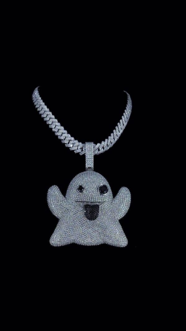 Iced Out Ghost Pendant Made In 925Sterling Silver Studded With Shinny Moissanite Diamond For The Birthday And Stag Party Gift Unisex Pendant
