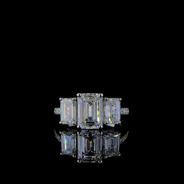Three Stone Diamond Ring Made In 18 / 14 / 10 KT Gold Embellished With Certified Lab Diamonds For Anniversary And Wedding Gift For Her