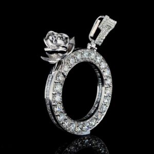Iced Out Round Rose Pendant Made In 925 Sterling Silver Embellished With Shinny Moissanite Diamonds For The Birthday And Anniversary Gift
