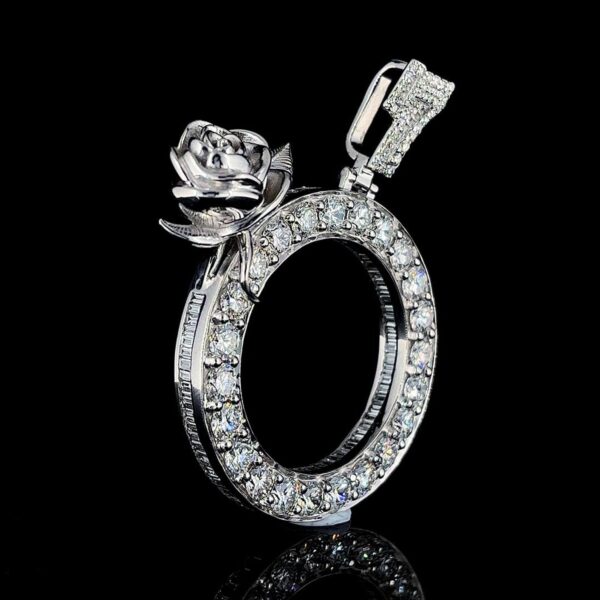 Iced Out Round Rose Pendant Made In 925 Sterling Silver Embellished With Shinny Moissanite Diamonds For The Birthday And Anniversary Gift
