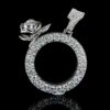 Iced Out Round Rose Pendant Made In 925 Sterling Silver Embellished With Shinny Moissanite Diamonds For The Birthday And Anniversary Gift