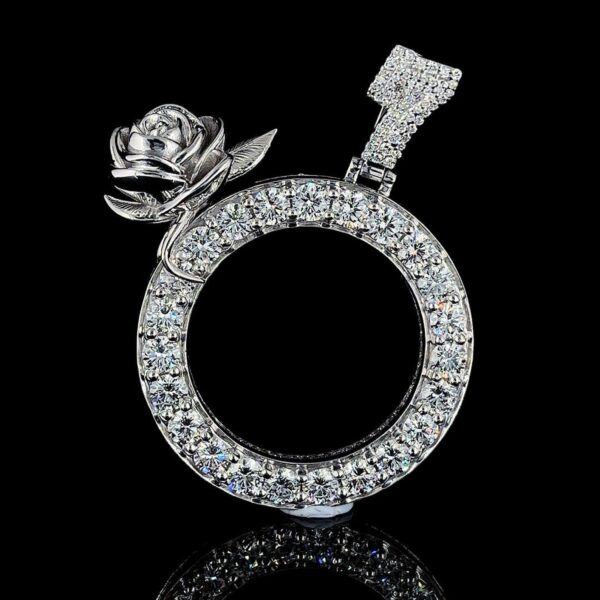 Iced Out Round Rose Pendant Made In 925 Sterling Silver Embellished With Shinny Moissanite Diamonds For The Birthday And Anniversary Gift