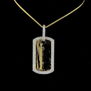 Iced Out Dog Tag Pendant Made In 18 / 14 / 10 KT Gold Embellished With Shinny Moissanite Diamonds For The Pet Lover Show Of Love Towards Dog