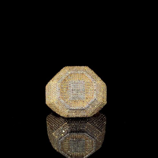 Iced Out Luxury Hip Hop Men Ring Made In 18 / 14 / 10 KT Gold Embellished With Shinny Moissanite Diamonds For The Birthday And Unisex Gift