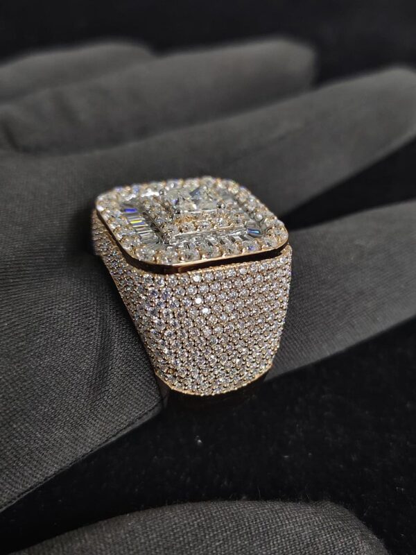 Iced Out Princess Diamond Hip Hop Ring Made In 18 / 14 / 10 KT Gold Studded With Shinny Moissanite Diamonds For Birthday And Memorial Gift