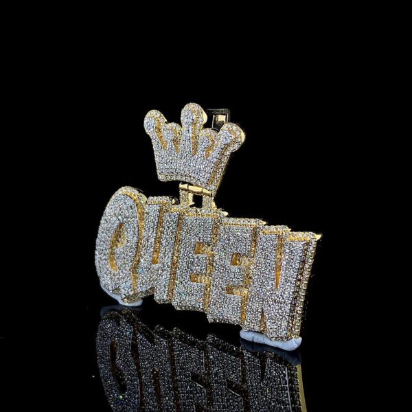 Iced Out Queen Pendant Made In 18 / 14 / 10 KT Gold Embellished With Shinny Diamonds For The Birthday And Anniversary Gift For Her