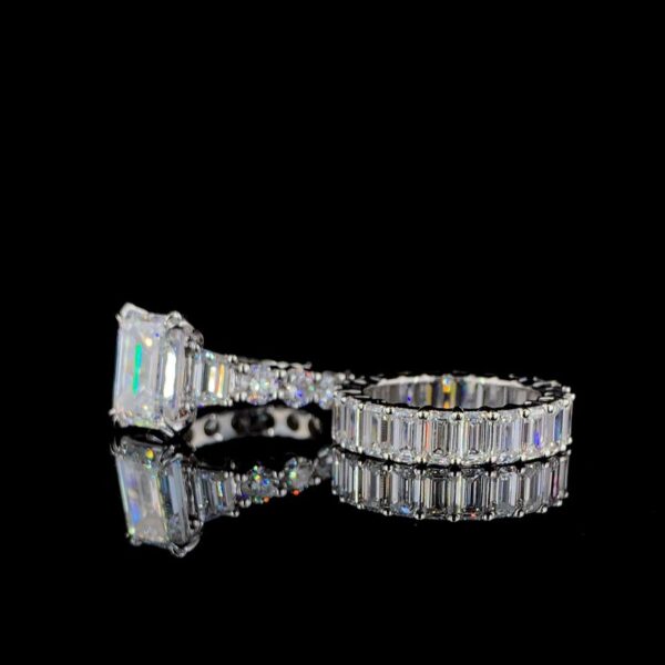 Iced Out Emerald Ring And Band Combo Made In 18 / 14 / 10 KT Gold Studded With Certified Lab Diamonds For Birthday And Anniversary Gift