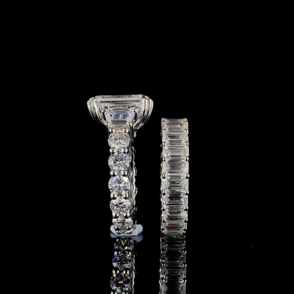 Iced Out Emerald Ring And Band Combo Made In 18 / 14 / 10 KT Gold Studded With Certified Lab Diamonds For Birthday And Anniversary Gift