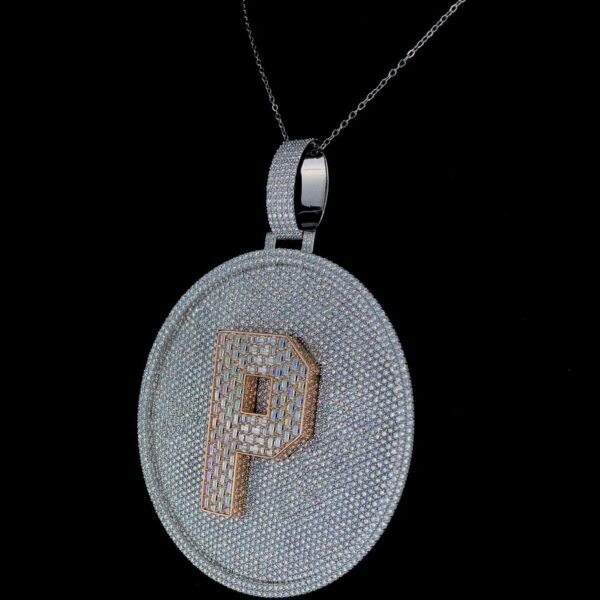 Iced Out Any Single Letter In Center Pendant Made In 925 Sterling Silver Embellished With Shinny Moissanite Diamonds For The Birthday Gift