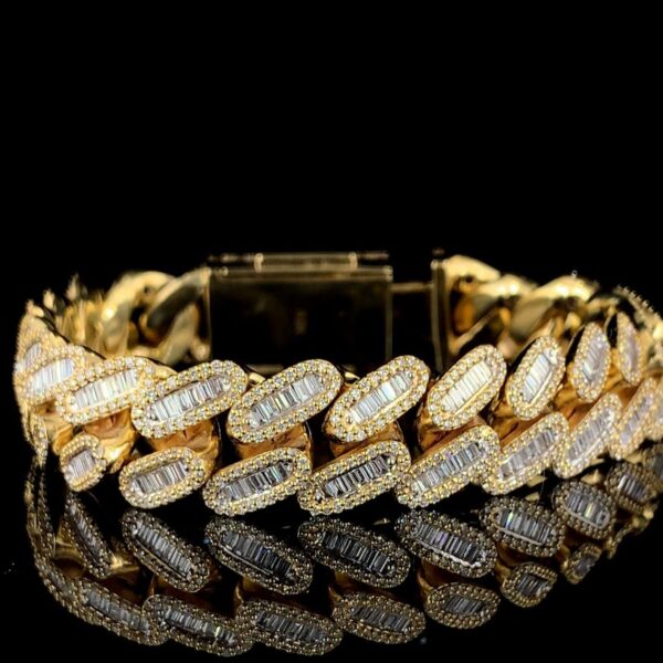 Iced Out Baguette Bracelet Made In 10 KT Gold Embellished With Shinny Moissanite Diamonds For Anniversary And Birthday Gift For Her