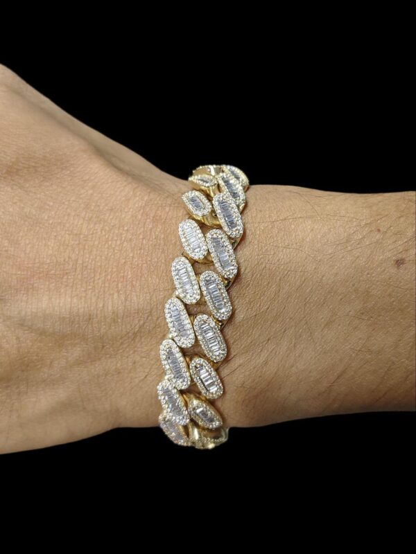 Iced Out Baguette Bracelet Made In 10 KT Gold Embellished With Shinny Moissanite Diamonds For Anniversary And Birthday Gift For Her