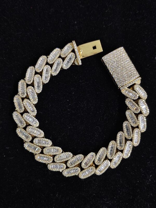 Iced Out Baguette Bracelet Made In 10 KT Gold Embellished With Shinny Moissanite Diamonds For Anniversary And Birthday Gift For Her