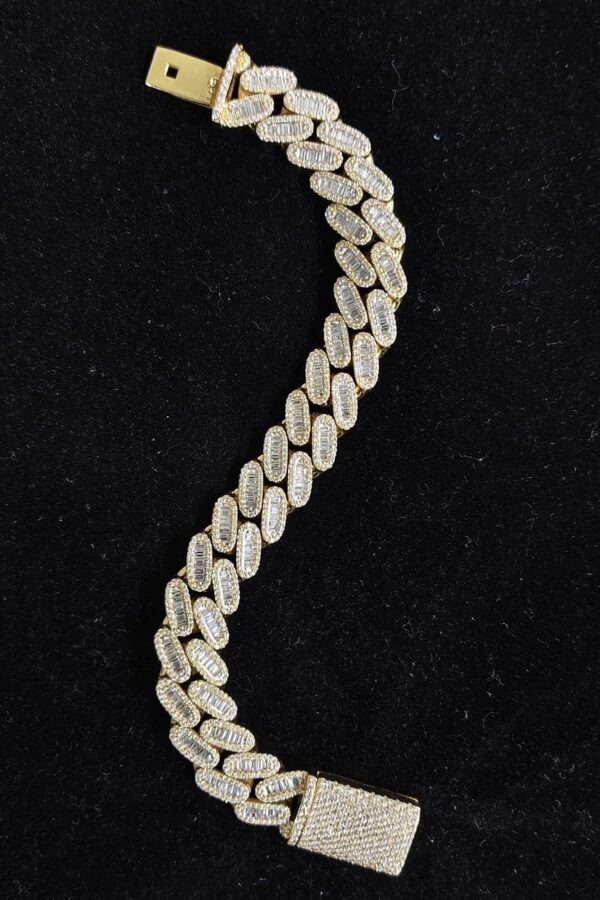 Iced Out Baguette Bracelet Made In 10 KT Gold Embellished With Shinny Moissanite Diamonds For Anniversary And Birthday Gift For Her