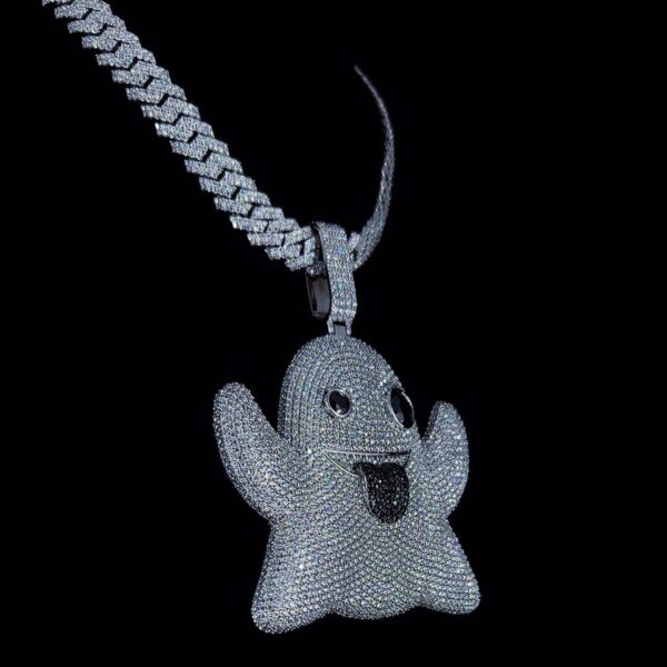Iced Out Ghost Pendant Made In 925Sterling Silver Studded With Shinny Moissanite Diamond For The Birthday And Stag Party Gift Unisex Pendant