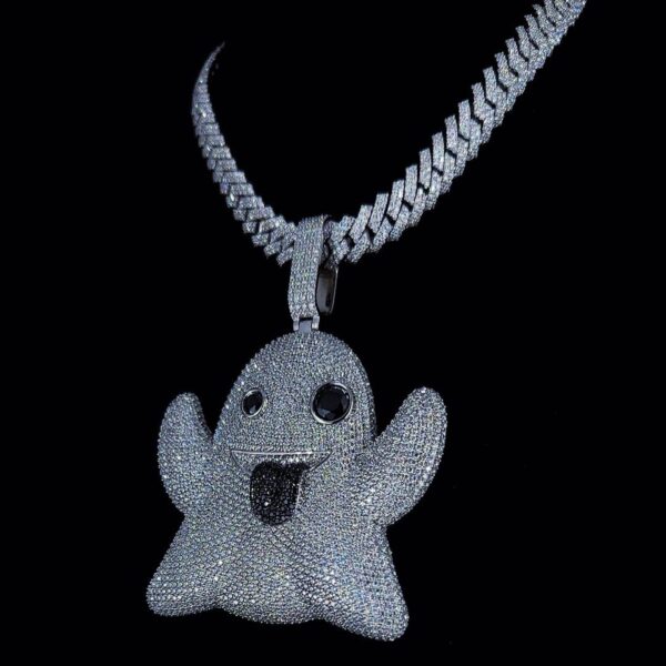 Iced Out Ghost Pendant Made In 925Sterling Silver Studded With Shinny Moissanite Diamond For The Birthday And Stag Party Gift Unisex Pendant