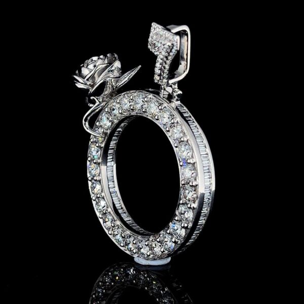 Iced Out Round Rose Pendant Made In 925 Sterling Silver Embellished With Shinny Moissanite Diamonds For The Birthday And Anniversary Gift