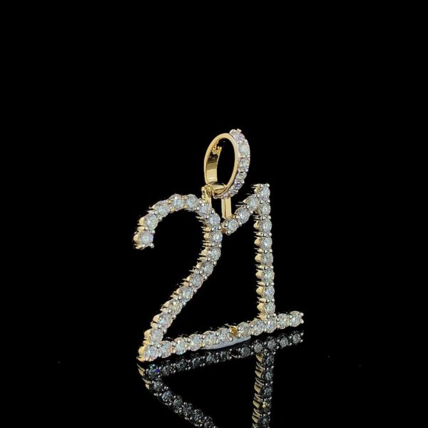 Iced Out Any Double Digit Number Pendant Made In 18 / 14 / 10 KT Gold Embellished With Shinny Moissanite Diamonds For The Birthday Gift