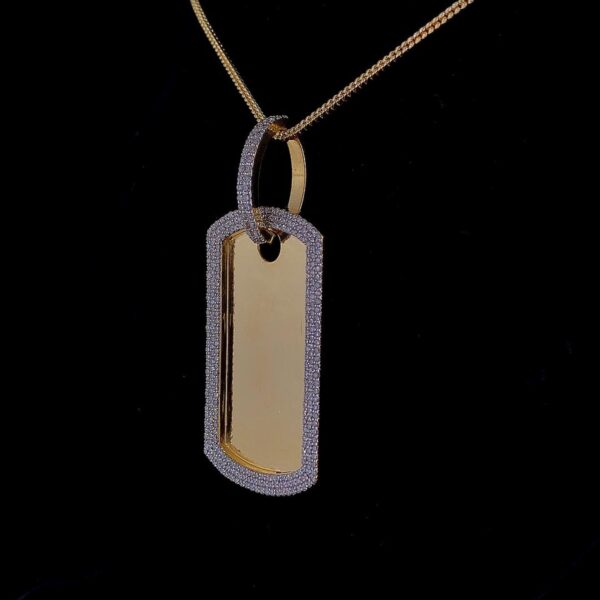 Iced Out Dog Tag Pendant Made In 18 / 14 / 10 KT Gold Embellished With Shinny Moissanite Diamonds For The Pet Lover Show Of Love Towards Dog