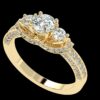 Three Stone Round Diamond Ring Made In 18 / 14 / 10 KT Gold Embellished With Certified Lab Diamonds For The Wedding And Anniversary Gift