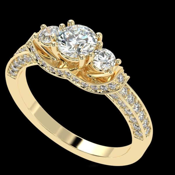 Three Stone Round Diamond Ring Made In 18 / 14 / 10 KT Gold Embellished With Certified Lab Diamonds For The Wedding And Anniversary Gift