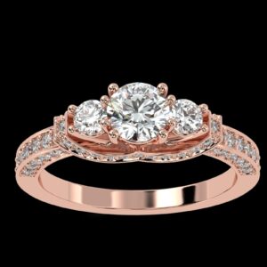 Three Stone Round Diamond Ring Made In 18 / 14 / 10 KT Gold Embellished With Certified Lab Diamonds For The Wedding And Anniversary Gift