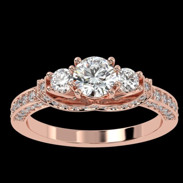 Three Stone Round Diamond Ring Made In 18 / 14 / 10 KT Gold Embellished With Certified Lab Diamonds For The Wedding And Anniversary Gift