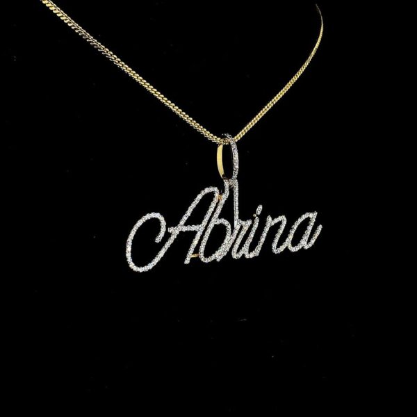 Iced Out Any Name Pendant Made In 14 / 10 KT Gold Embellished With Shinny Moissanite Diamonds For The Birthday And Anniversary Gift For Her