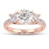 Three Stone Round Diamond Ring Made In 18 / 14 / 10 KT Gold Embellished With Certified Lab Diamonds For The Wedding And Anniversary Gift