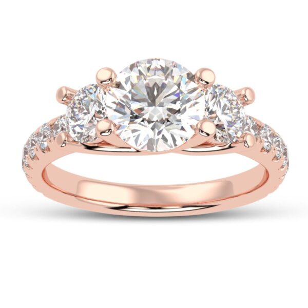 Three Stone Round Diamond Ring Made In 18 / 14 / 10 KT Gold Embellished With Certified Lab Diamonds For The Wedding And Anniversary Gift