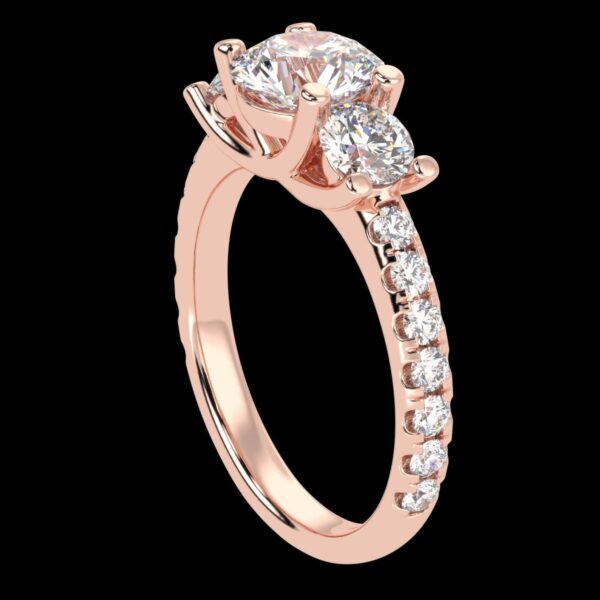 Three Stone Round Diamond Ring Made In 18 / 14 / 10 KT Gold Embellished With Certified Lab Diamonds For The Wedding And Anniversary Gift