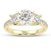 Three Stone Round Diamond Ring Made In 18 / 14 / 10 KT Gold Embellished With Certified Lab Diamonds For The Wedding And Anniversary Gift