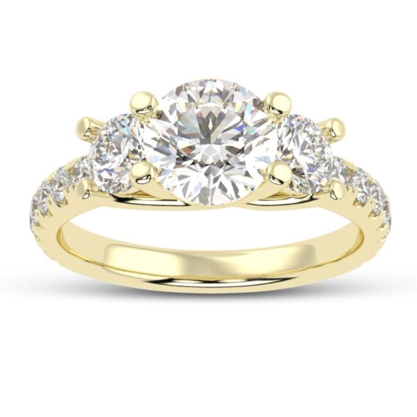 Three Stone Round Diamond Ring Made In 18 / 14 / 10 KT Gold Embellished With Certified Lab Diamonds For The Wedding And Anniversary Gift