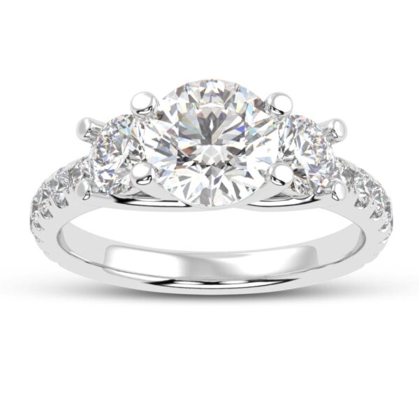 Three Stone Round Diamond Ring Made In 18 / 14 / 10 KT Gold Embellished With Certified Lab Diamonds For The Wedding And Anniversary Gift