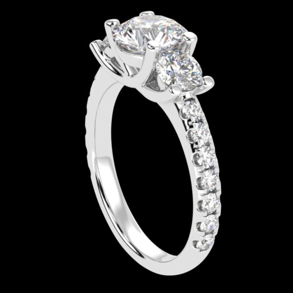 Three Stone Round Diamond Ring Made In 18 / 14 / 10 KT Gold Embellished With Certified Lab Diamonds For The Wedding And Anniversary Gift