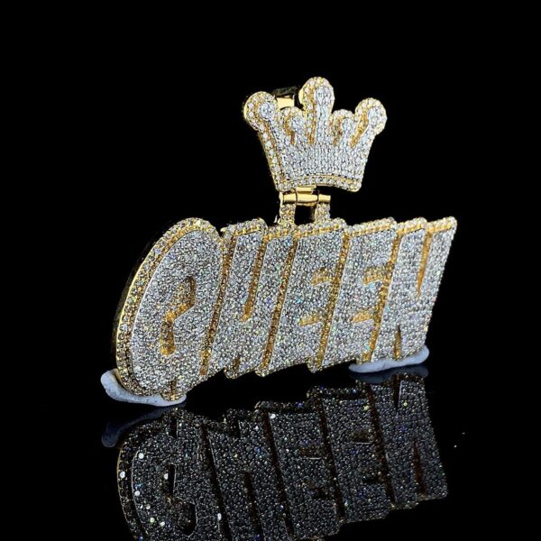 Iced Out Queen Pendant Made In 18 / 14 / 10 KT Gold Embellished With Shinny Diamonds For The Birthday And Anniversary Gift For Her