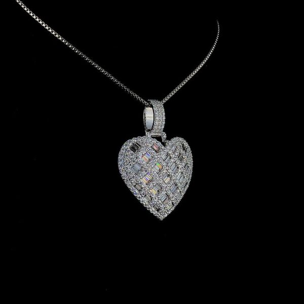 Iced Out Baguette Heart Pendant Made In 18 / 14 / 10KT Gold Embellished With Shinny Moissanite Diamond For The Birthday And Anniversary Gift