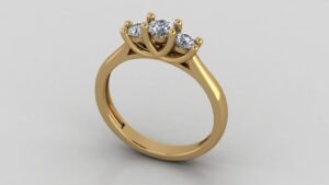 Three Stone Round Diamond Ring Made In 18/ 14 / 10 KT Gold Embellished With Certified Lab Diamonds For The Wedding And Anniversary Gift