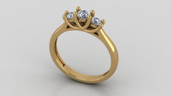 Three Stone Round Diamond Ring Made In 18/ 14 / 10 KT Gold Embellished With Certified Lab Diamonds For The Wedding And Anniversary Gift