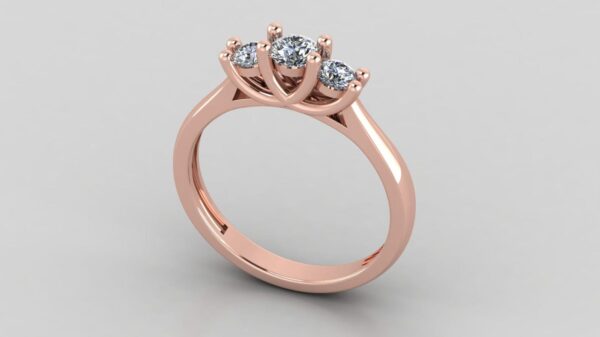 Three Stone Round Diamond Ring Made In 18/ 14 / 10 KT Gold Embellished With Certified Lab Diamonds For The Wedding And Anniversary Gift
