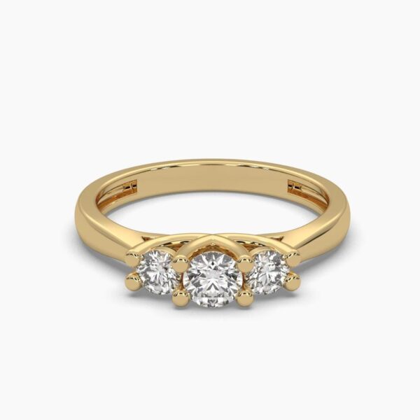 Three Stone Round Diamond Ring Made In 18/ 14 / 10 KT Gold Embellished With Certified Lab Diamonds For The Wedding And Anniversary Gift